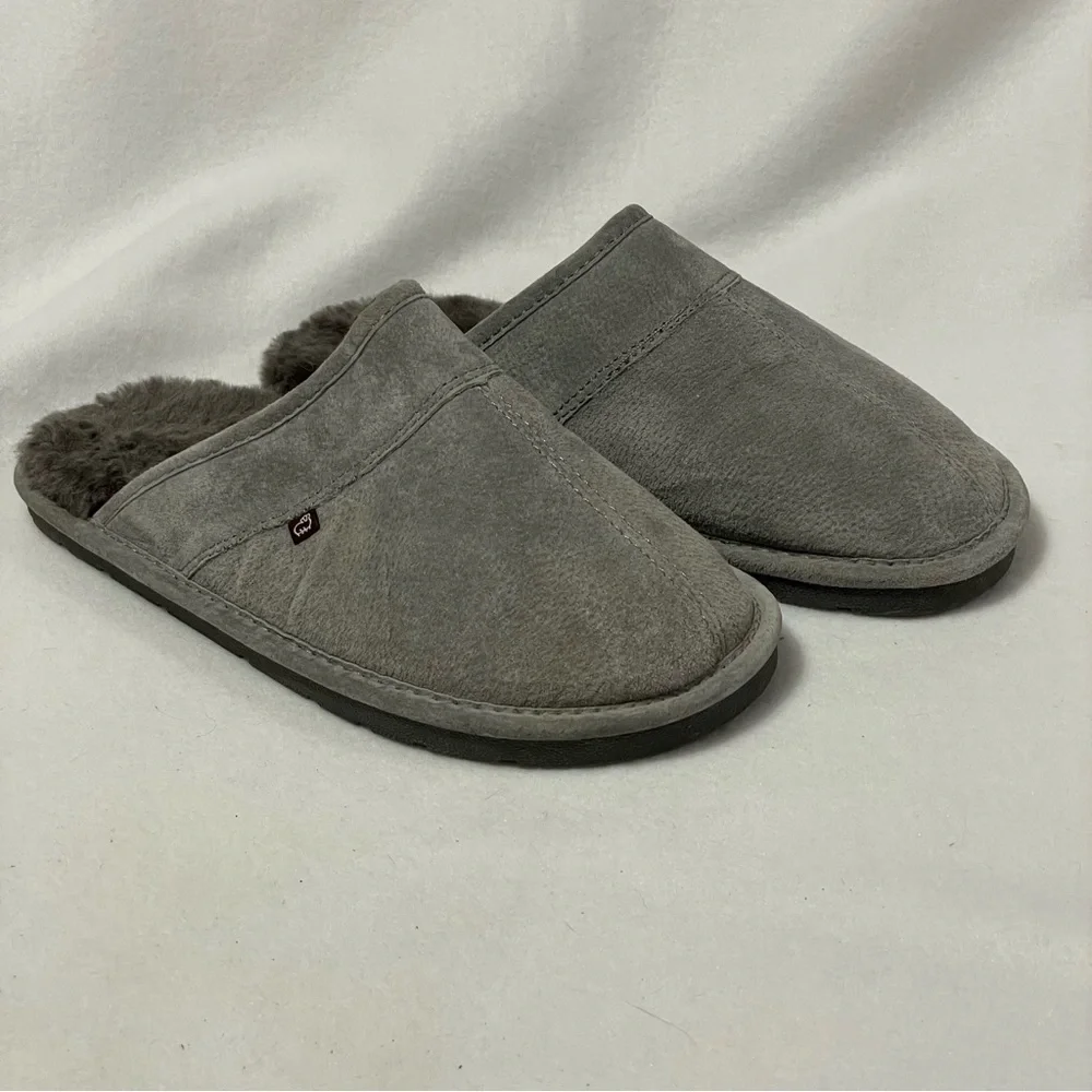 Lamo Mens Sheepskin slip on Grey Scuff Slipper sz 9 Comfort‎ Eclectic Grandpa